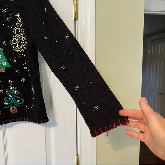 Designers Original Christmas sweater trees embroidered cardigan size MP - Picture 3 of 16